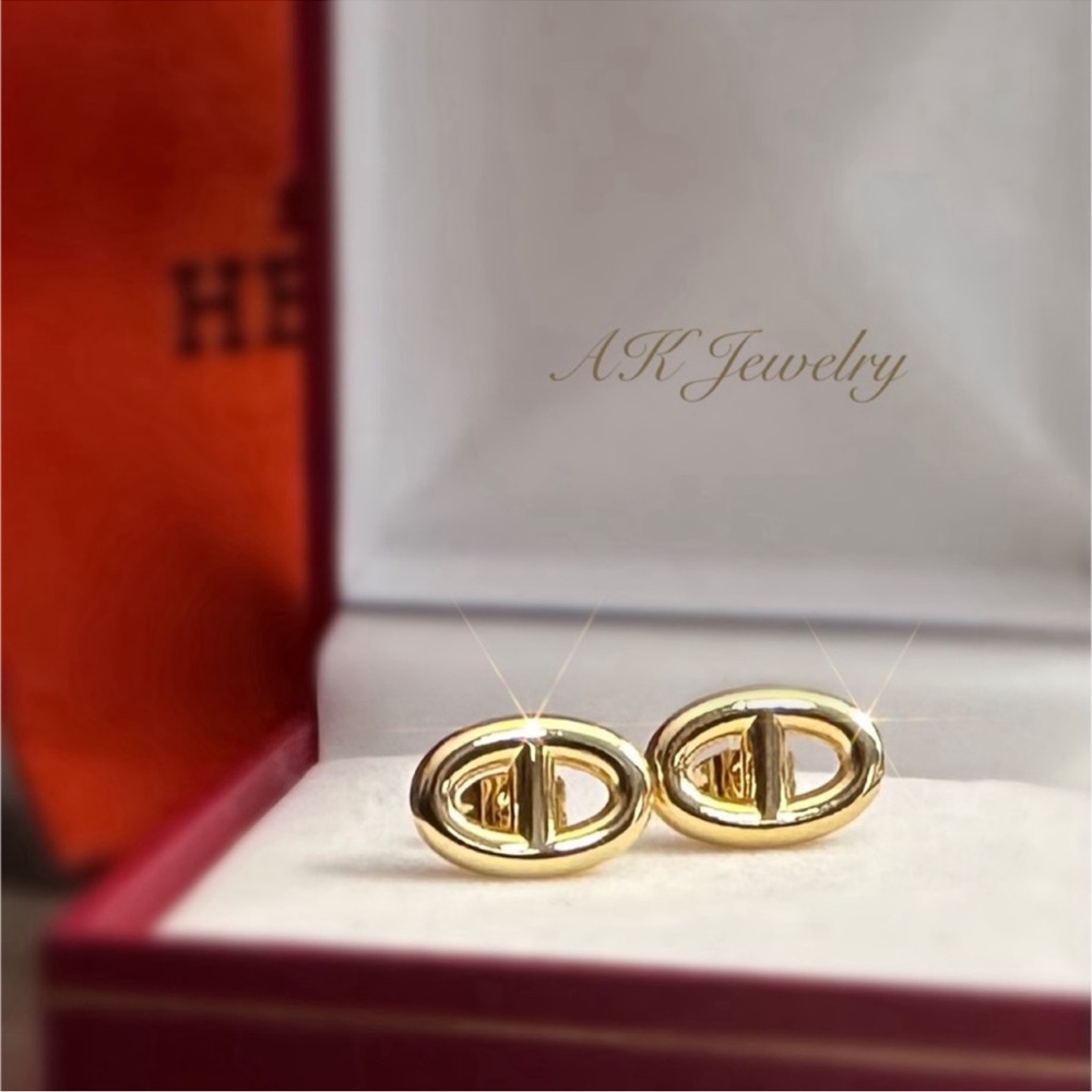 💎LUXURY EARRINGS GOLD Oval One Link Elegant Brilliance with Class